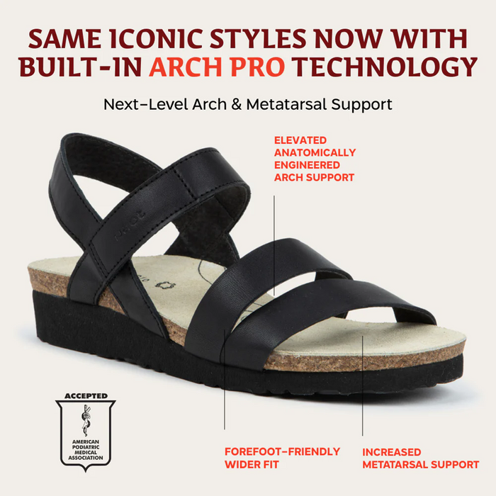 Naot Kayla Arch Pro Wedge Sandal (Women) - Black Matte Leather Sandal - Heel/Wedge - The Heel Shoe Fitters