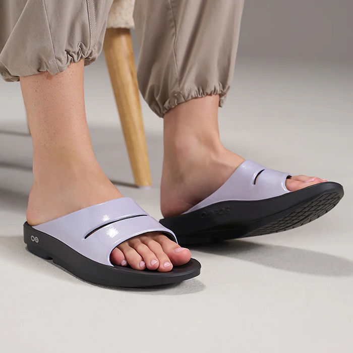 Oofos OOahh Luxe Slide (Women) - Black/Lavender Bliss Sandal - Slide - The Heel Shoe Fitters