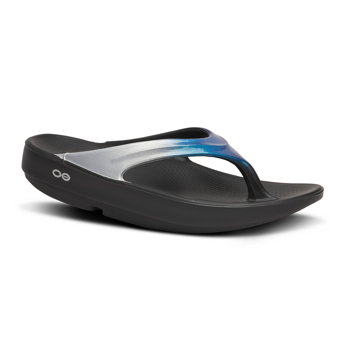 Oofos OOlala Luxe Sandal (Women) - Shimmer Blue Sandal - Thong - The Heel Shoe Fitters