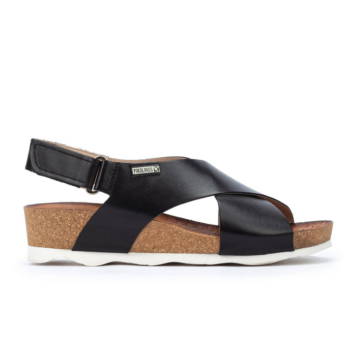 Pikolinos Mahon W9E-0912 Backstrap Sandal (Women) - Black Leather Sandal - Heel/Wedge - The Heel Shoe Fitters