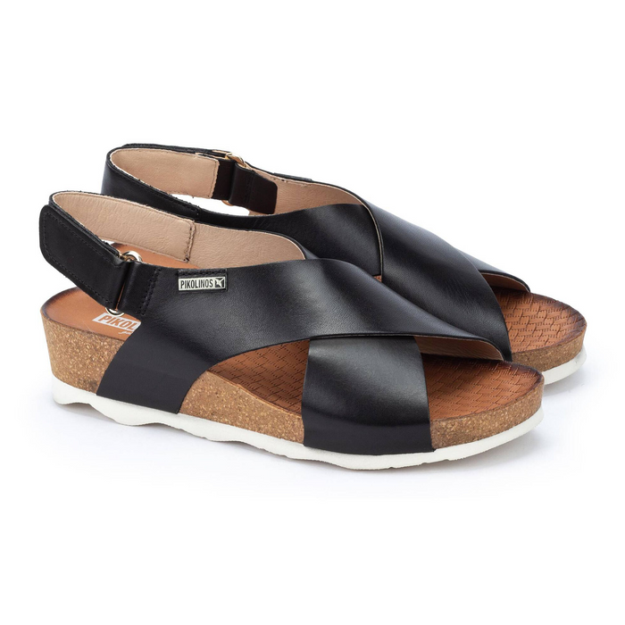 Pikolinos Mahon W9E-0912 Backstrap Sandal (Women) - Black Leather Sandal - Heel/Wedge - The Heel Shoe Fitters