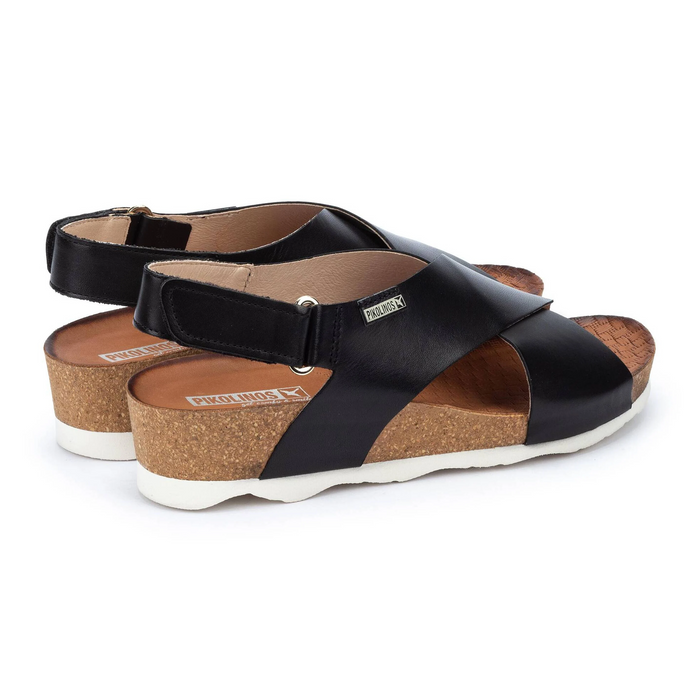 Pikolinos Mahon W9E-0912 Backstrap Sandal (Women) - Black Leather Sandal - Heel/Wedge - The Heel Shoe Fitters