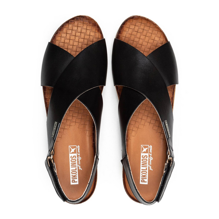 Pikolinos Mahon W9E-0912 Backstrap Sandal (Women) - Black Leather Sandal - Heel/Wedge - The Heel Shoe Fitters