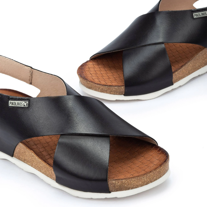 Pikolinos Mahon W9E-0912 Backstrap Sandal (Women) - Black Leather Sandal - Heel/Wedge - The Heel Shoe Fitters