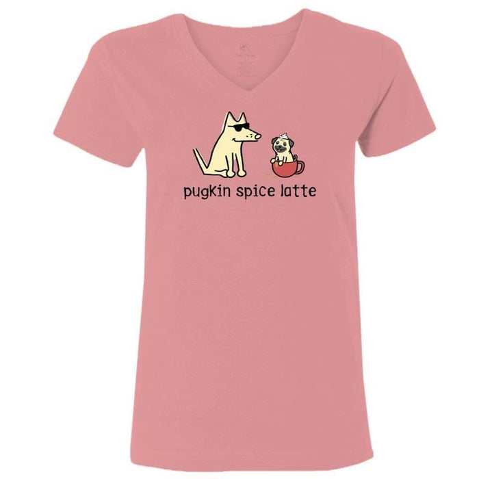 Pugkin Spice Latte - Ladies T-Shirt V-Neck