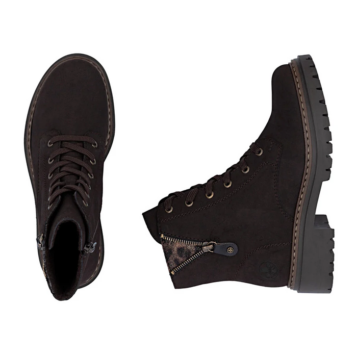 Rieker Pearl 72617 Lace Up Boot (Women) - Nougat/Antik/Espresso Boots - Casual - Low - The Heel Shoe Fitters