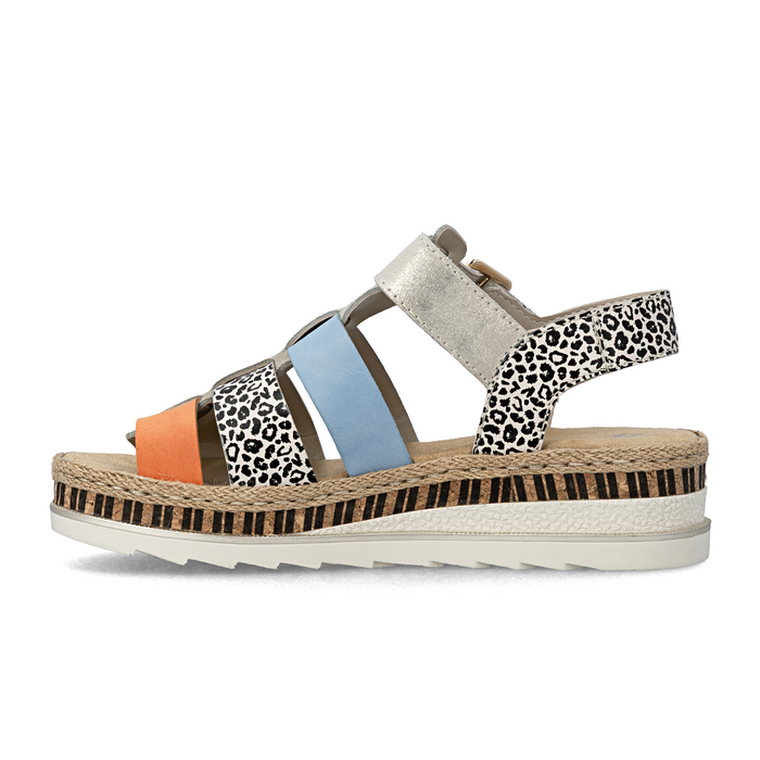 Rieker Regina 04 Wedge Sandal (Women) - Nude/Pumpkin/Kreide/Aqua Sandal - Heel/Wedge - The Heel Shoe Fitters