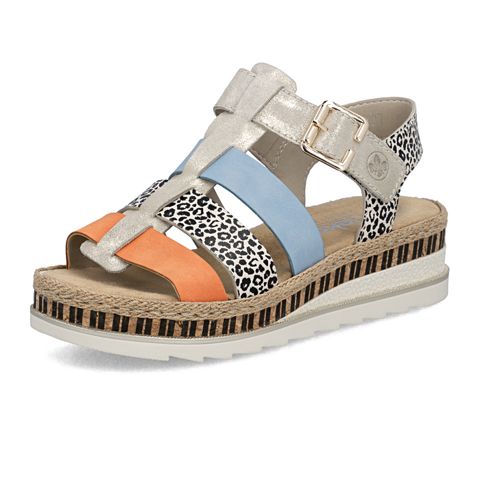 Rieker Regina 04 Wedge Sandal (Women) - Nude/Pumpkin/Kreide/Aqua Sandal - Heel/Wedge - The Heel Shoe Fitters