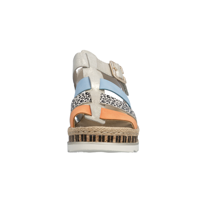 Rieker Regina 04 Wedge Sandal (Women) - Nude/Pumpkin/Kreide/Aqua Sandal - Heel/Wedge - The Heel Shoe Fitters