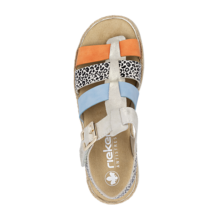 Rieker Regina 04 Wedge Sandal (Women) - Nude/Pumpkin/Kreide/Aqua Sandal - Heel/Wedge - The Heel Shoe Fitters