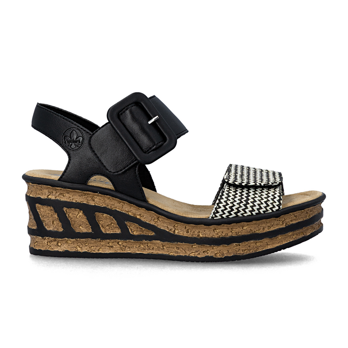 Rieker Rose 72 Wedge Sandal (Women) - Black Multi Sandal - Heel/Wedge - The Heel Shoe Fitters