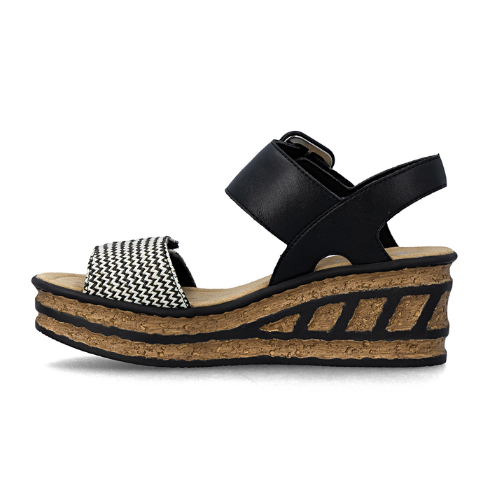Rieker Rose 72 Wedge Sandal (Women) - Black Multi Sandal - Heel/Wedge - The Heel Shoe Fitters