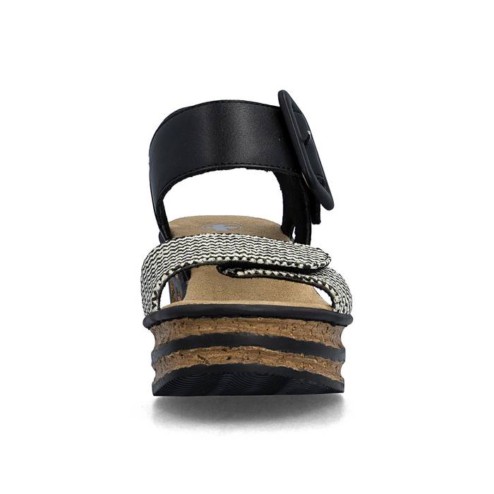 Rieker Rose 72 Wedge Sandal (Women) - Black Multi Sandal - Heel/Wedge - The Heel Shoe Fitters