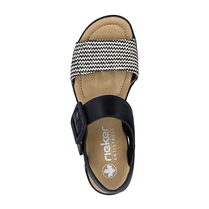 Rieker Rose 72 Wedge Sandal (Women) - Black Multi Sandal - Heel/Wedge - The Heel Shoe Fitters