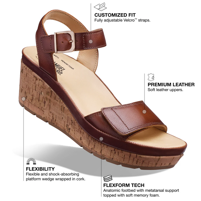 Samuel Hubbard Portola Two Strap Wedge Sandal (Women) - Cognac Leather Sandal - Heel/Wedge - The Heel Shoe Fitters
