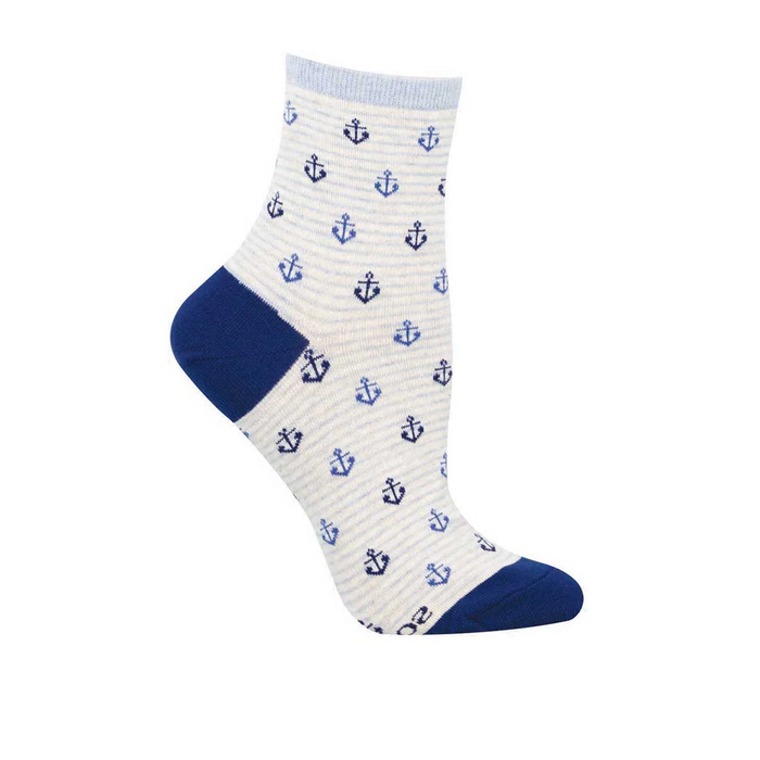 SockSmith Dropping Anchor Mini Crew Sock (Women) - Ivory Heather Accessories - Socks - Lifestyle - The Heel Shoe Fitters