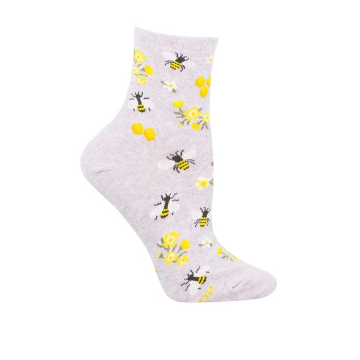 SockSmith Honey Bee Floral Mini Crew Sock (Women) - Purple Heather Accessories - Socks - Lifestyle - The Heel Shoe Fitters