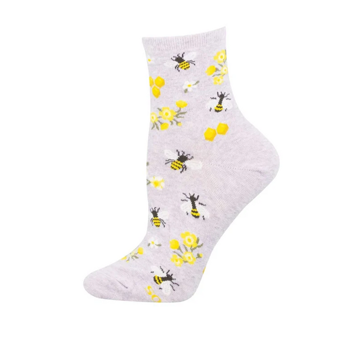 SockSmith Honey Bee Floral Mini Crew Sock (Women) - Purple Heather Accessories - Socks - Lifestyle - The Heel Shoe Fitters