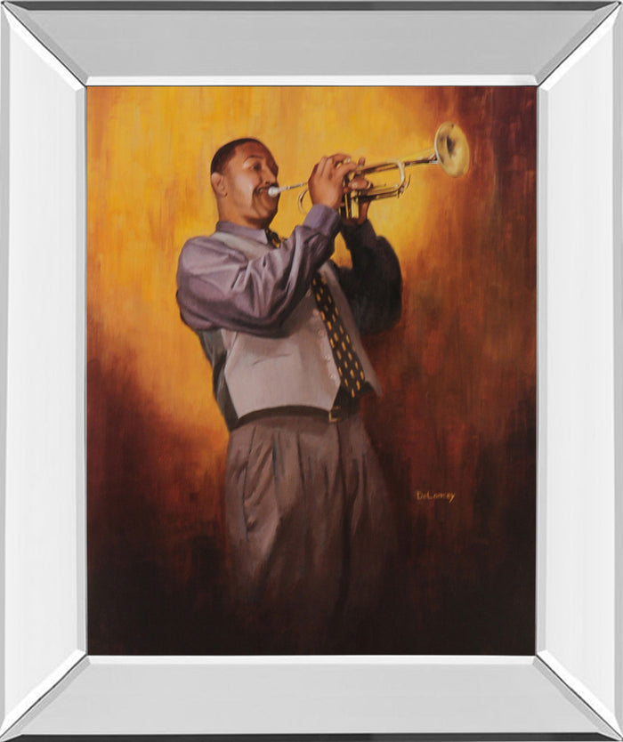 Trumpet Player - Mirror Framed Print Wall Art - Light Brown
