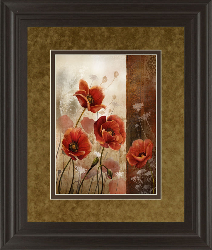 Wild Poppies Il By Conrad Knutsen - Framed Print Wall Art - Light Brown