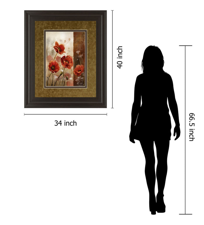 Wild Poppies Il By Conrad Knutsen - Framed Print Wall Art - Light Brown